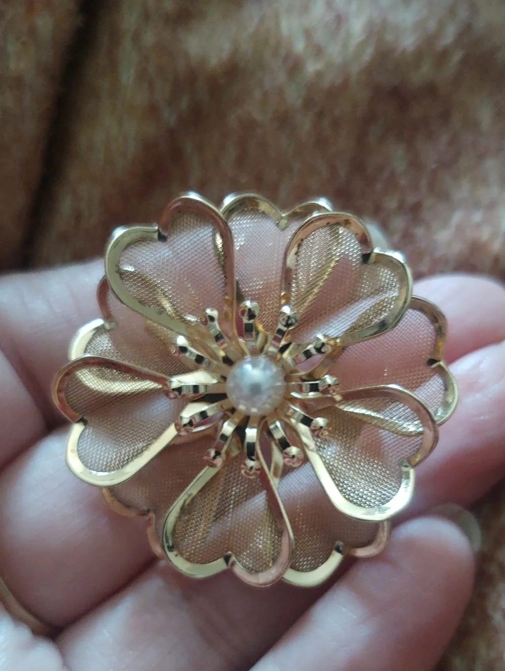 Golden Mesh Flower Brooch